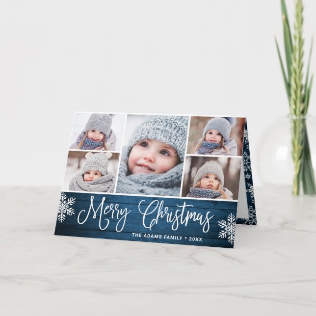 Cartes Pour Fêtes Annuelles Noël rustique 5 PHOTOS Salutation (Devant)