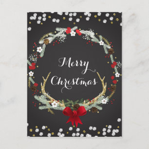 Cartes Pour Fêtes Annuelles Noël rustique Antler Wreath Holiday Moderne
