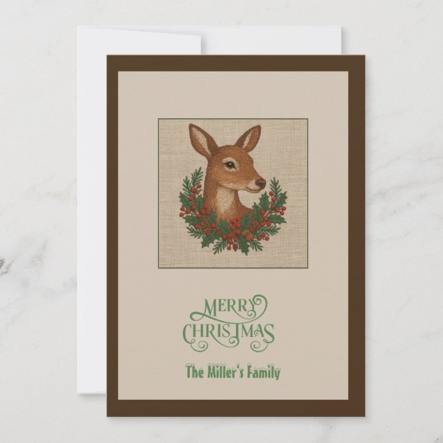 Cartes Pour Fêtes Annuelles Noël rustique Cerf d'hiver avec couronne (Devant)