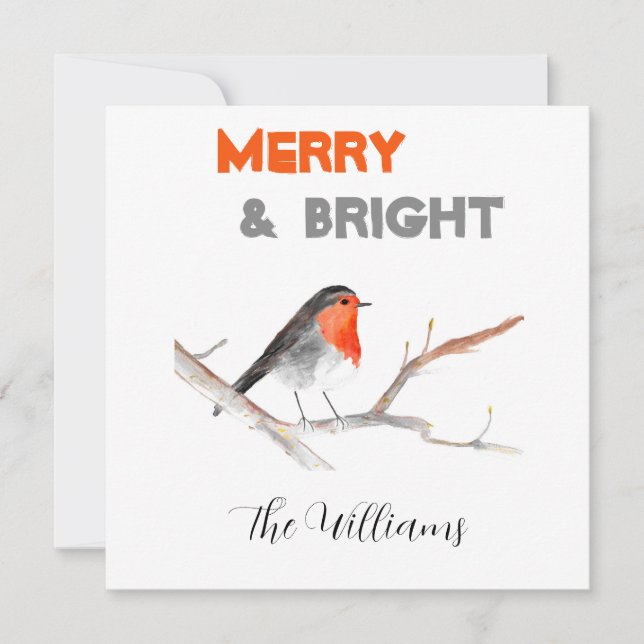 Cartes Pour Fêtes Annuelles Noël rustique chic aquarelle rouge oiseau Joyeux (Devant)