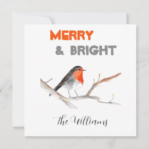 Cartes Pour Fêtes Annuelles Noël rustique chic aquarelle rouge oiseau Joyeux