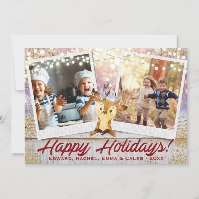 Cartes Pour Fêtes Annuelles Noël rustique | Deux Photos | Collage de cadres (Devant)
