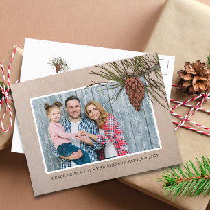 Cartes Pour Fêtes Annuelles Noël rustique photo cône de pin papier kraft marro
