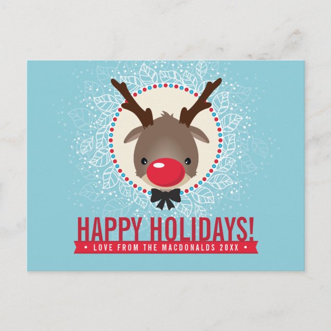 Cartes Pour Fêtes Annuelles NOËL SALUER rennes de nez rouge rudolph bleu (Devant)