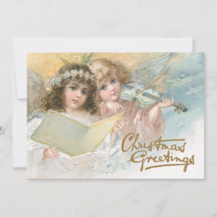Cartes Pour Fêtes Annuelles Noël Salutations Angel Musique Violon Joie Vintage