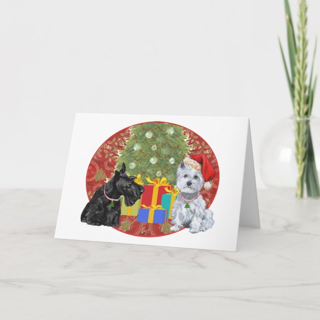 Cartes Pour Fêtes Annuelles Noël Scottie & Westie (Devant)