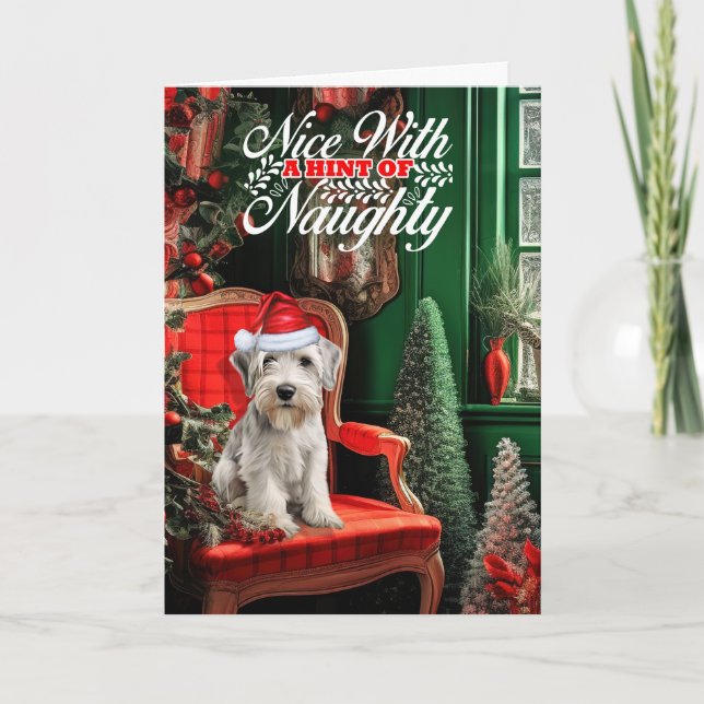 Cartes Pour Fêtes Annuelles Noël Sealyham Terrier Dog Naughty ou Nice (Devant)