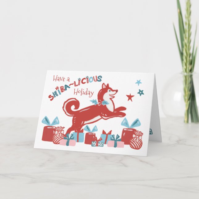 Cartes Pour Fêtes Annuelles Noël Shiba Inu Dog Holiday Joie Moderne Rétro (Devant)