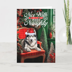 Cartes Pour Fêtes Annuelles Noël Sibérie Husky Chien Naughty ou Nice