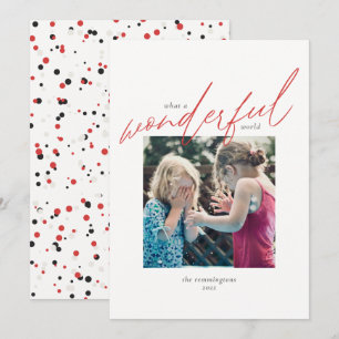 Cartes Pour Fêtes Annuelles Noël Simple Photo Rouge Ivoire Merveilleux Monde