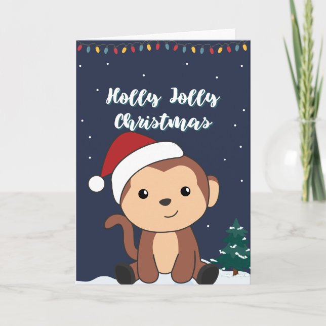 Cartes Pour Fêtes Annuelles Noël singe neige hiver Animaux Singes Vacances (Devant)