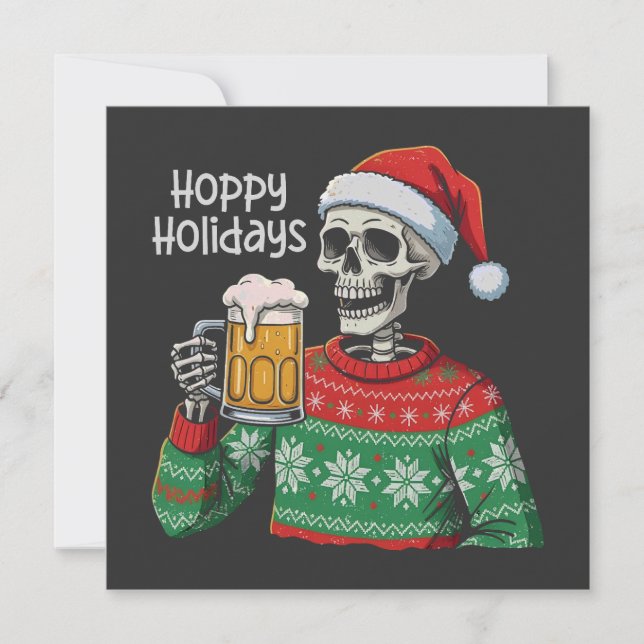 Cartes Pour Fêtes Annuelles Noël Skeleton Boire Bière Hoppy Vacances (Devant)
