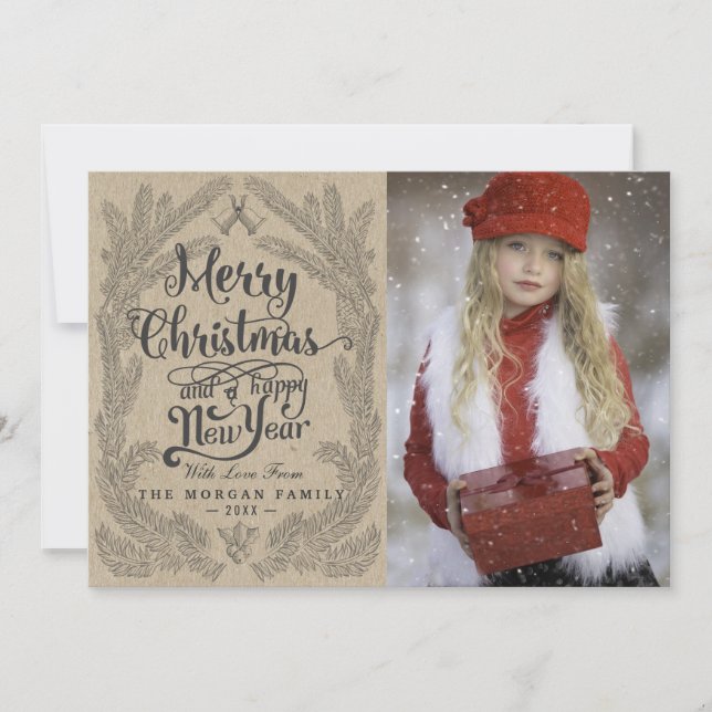 Cartes Pour Fêtes Annuelles Noël Snowflake & Kraft Papier Salutation de vacanc (Devant)