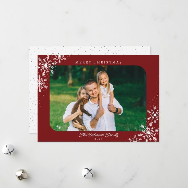 Cartes Pour Fêtes Annuelles Noël Snowflakes Joyeux Noël Photo (Devant/Arrière en situation)