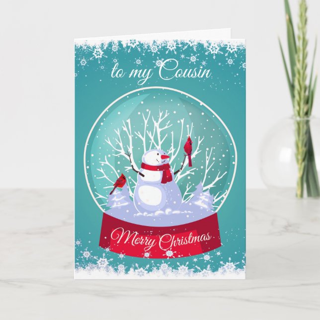 Cartes Pour Fêtes Annuelles Noël Snowglobe Snowman Cardinal Bird Cousin (Devant)