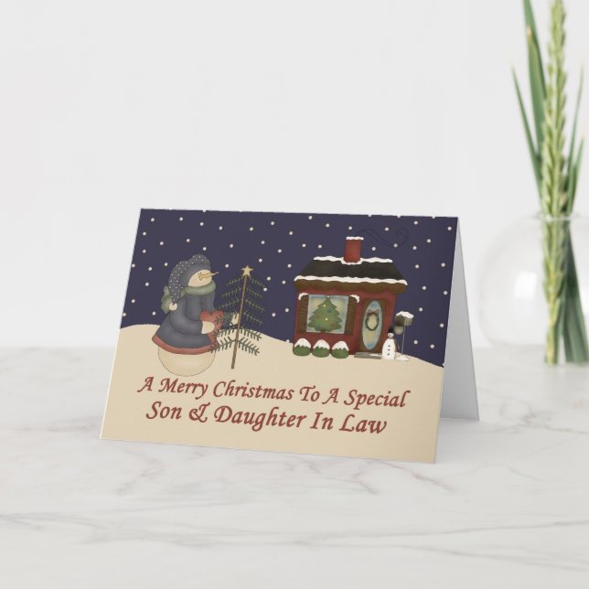 Cartes Pour Fêtes Annuelles Noël Snowman Fils & Fille En Droit (Devant)