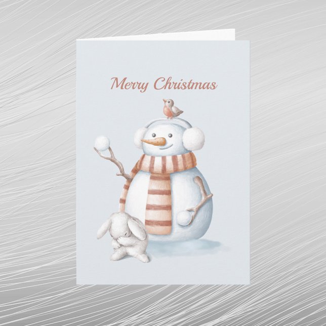Cartes Pour Fêtes Annuelles Noël Snowman Snowballs Rabat Aquarelle (Créateur téléchargé)