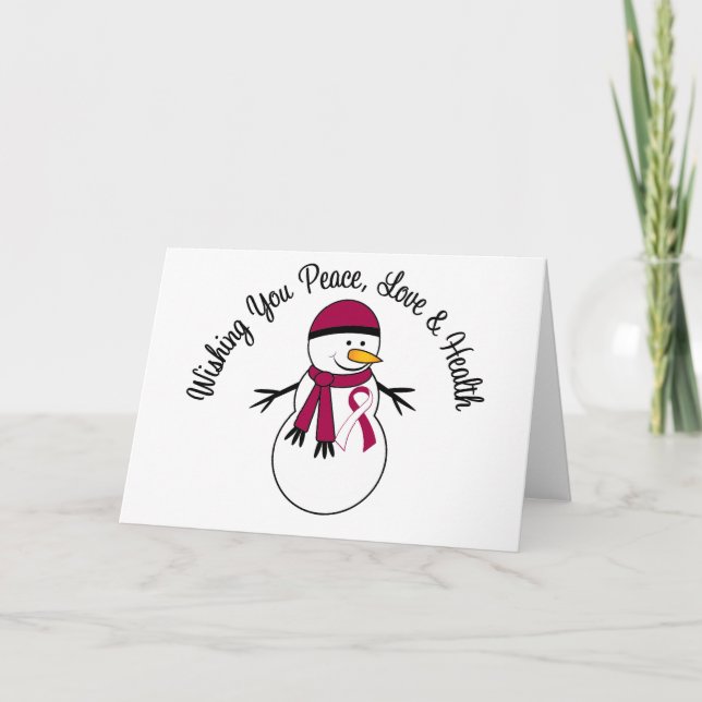 Cartes Pour Fêtes Annuelles Noel Snowman Tête Cou Cancer Ruban (Devant)