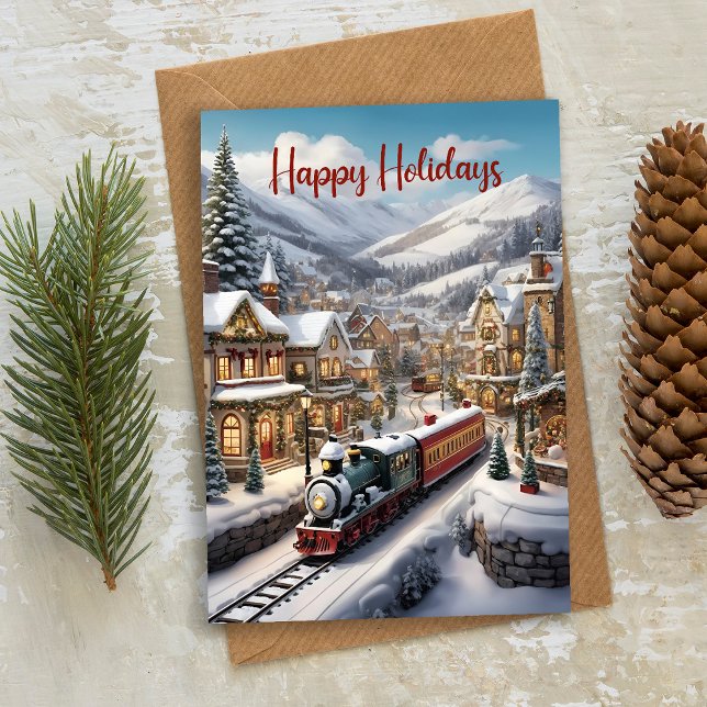 Cartes Pour Fêtes Annuelles Noël Snowy City Paysage de vacances Salutation (Créateur téléchargé)