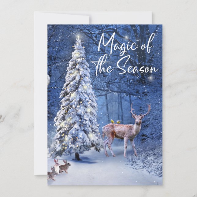 Cartes Pour Fêtes Annuelles Noël Snowy Tree Lights Magie de la saison (Devant)