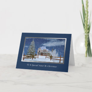 Cartes Pour Fêtes Annuelles Noël, Soeur, Maison en Snowy Winter Scene