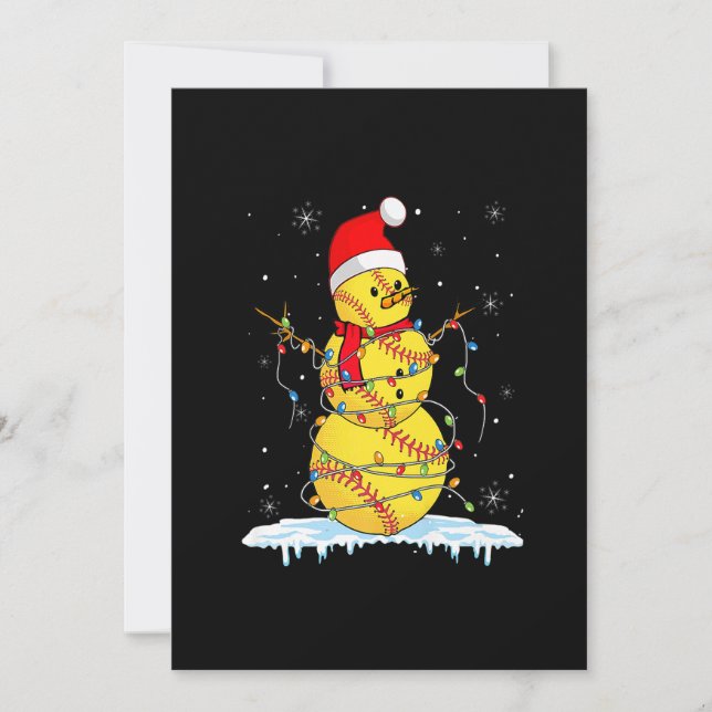 Cartes Pour Fêtes Annuelles Noël Softball Snowman Père Noël Lumières de Noël p (Devant)