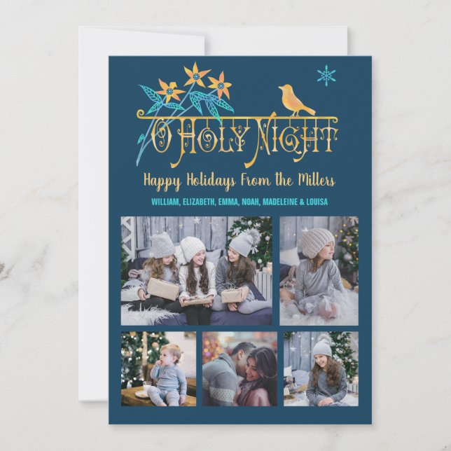 Cartes Pour Fêtes Annuelles Noël Soirée Famille Photo Collage Oiseaux (Devant)