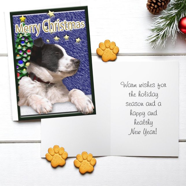 Cartes Pour Fêtes Annuelles Noël Souhaite Mignonne Chiot Personnalisé À L'Inté (Christmas card inside template greeting)