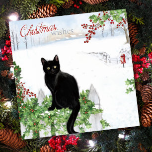 Cartes Pour Fêtes Annuelles Noël Souhaite Vintage Chat noir scène d'hiver
