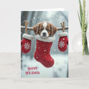 Cartes Pour Fêtes Annuelles Noël St. Bernard Puppy dans une réserve