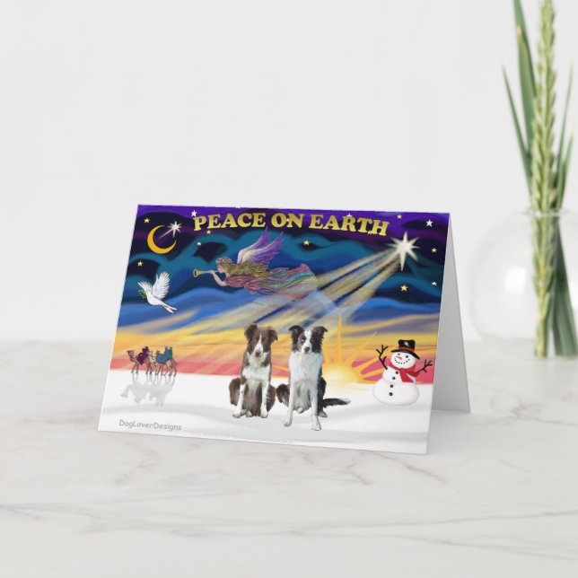 Cartes Pour Fêtes Annuelles Noël Sunrise Bordure Collies (2 brun) (Devant)