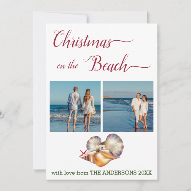 Cartes Pour Fêtes Annuelles Noël sur la plage Collage de coquillages blancs (Devant)