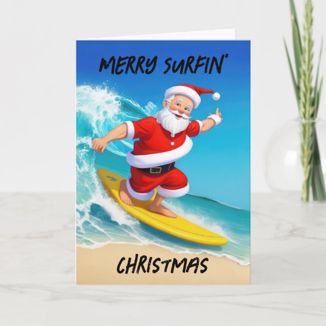 Cartes Pour Fêtes Annuelles Noël surfeur Père Noël (Devant)