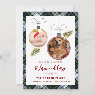 Cartes Pour Fêtes Annuelles Noël Tartan Plaid Rustique 2 Photos d'Animaux