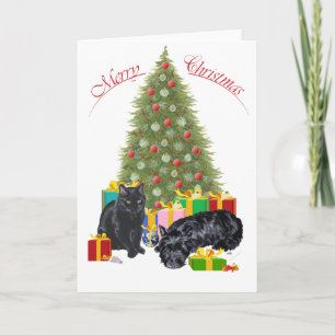 Cartes Pour Fêtes Annuelles Noël Terrier Écossais & Chat Noir