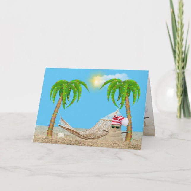 Cartes Pour Fêtes Annuelles Noël tropical avec sandman et hamac (Devant)