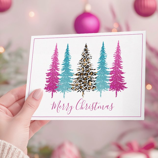 Cartes Pour Fêtes Annuelles Noël Turquoise et Rose moderne (Modern Pink Christmas Card)