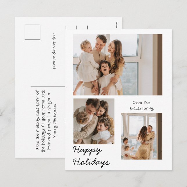 Cartes Pour Fêtes Annuelles Noël Typographie moderne Trois photos (Devant / Derrière)
