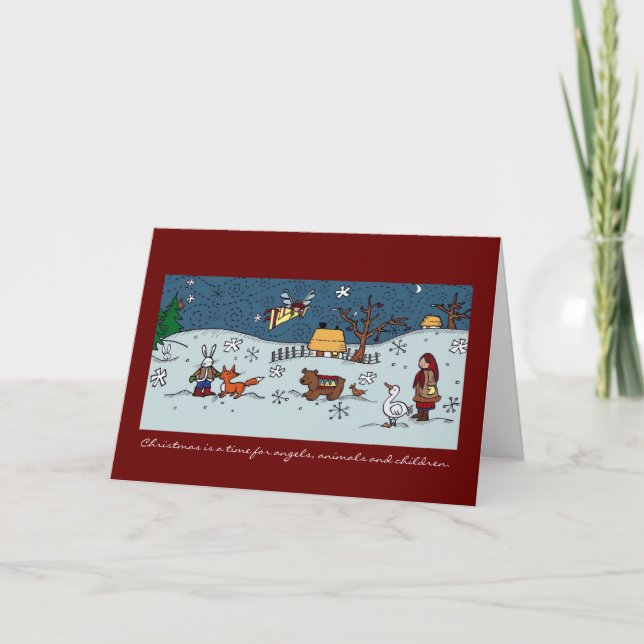 Cartes Pour Fêtes Annuelles Noël ukrainien, anges, animaux, enfants (Devant)