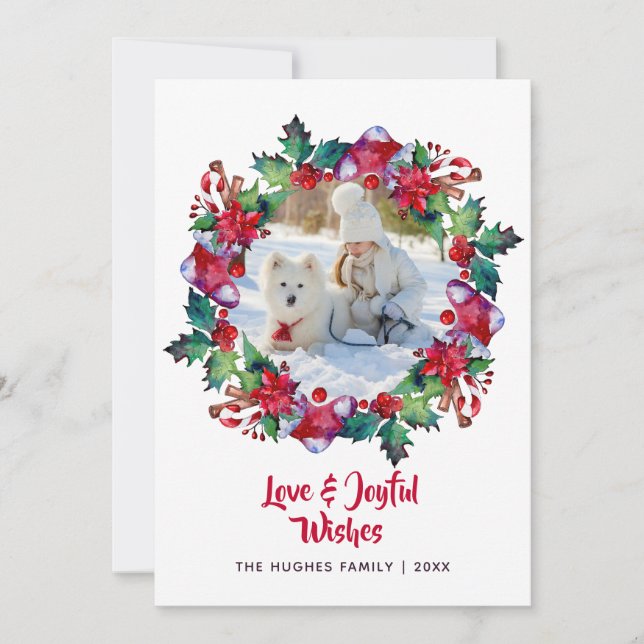 Cartes Pour Fêtes Annuelles Noël Vacances Stocker Floral Wreath Photo (Devant)