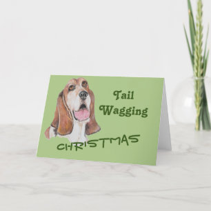 Cartes Pour Fêtes Annuelles Noël Vert Acrylique Art Basset Hound Réaliste
