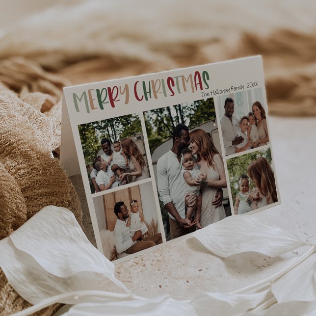 Cartes Pour Fêtes Annuelles Noël vert coloré plié Cinq photos (Créateur téléchargé)