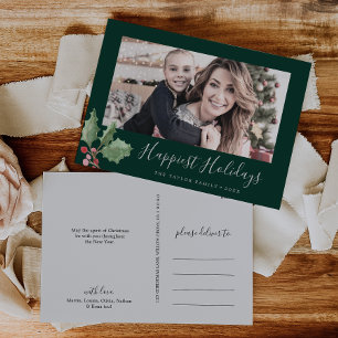Cartes Pour Fêtes Annuelles Noël Vert Joyeux Vacances Famille Photo