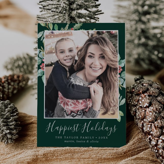 Cartes Pour Fêtes Annuelles Noël Vert Joyeux Vacances Famille Photo (Créateur téléchargé)