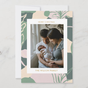 Cartes Pour Fêtes Annuelles Noël Vert mignonne Famille Photo Vacances