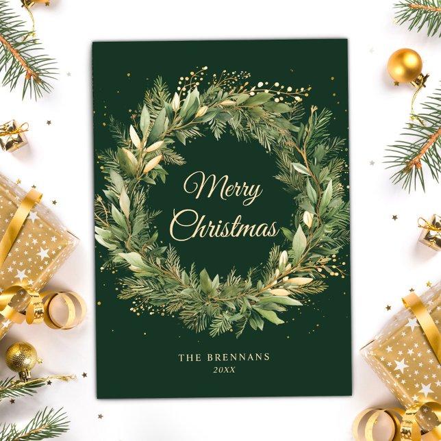 Cartes Pour Fêtes Annuelles Noël Vert Moderne Élégant Vert Botanique (Green Christmas Modern Elegant Botanical Greenery Holiday Card)