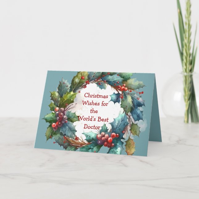 Cartes Pour Fêtes Annuelles Noël veut Holly Berry Wreath pour Docteur (Devant)