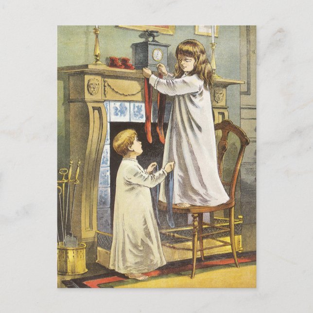Cartes Pour Fêtes Annuelles Noël victorien, Bas de Noël pour enfants (Devant)
