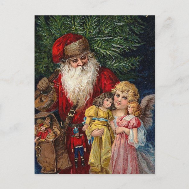 Cartes Pour Fêtes Annuelles Noël victorien de poupées d'ange de Père Noël (Devant)