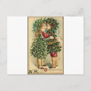 Cartes Pour Fêtes Annuelles Noël victorien Kiss Retro Vacances Vintages
